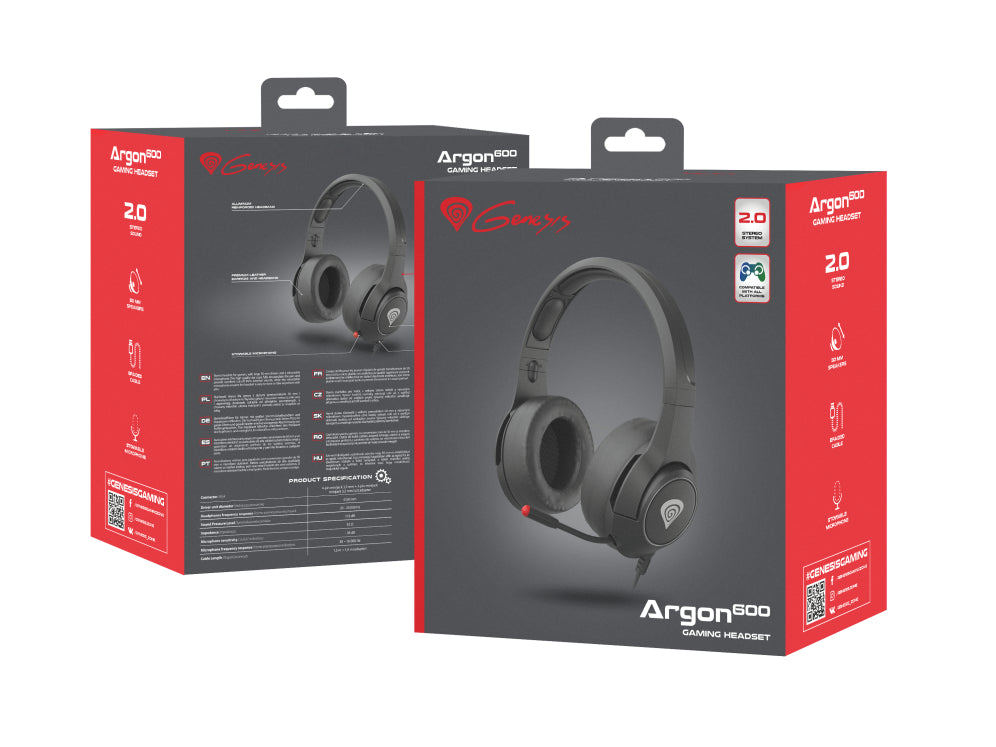 Auriculares de xogos con cable GENESIS Argon 600, supraaurais, negros/vermellos