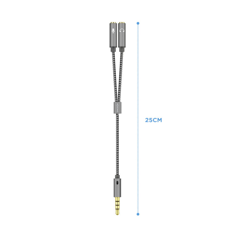 AISENS Cable Adaptador Audio Jack 3.5 4pines/M-2xjack 3.5 3pines/H. Gris. 25cm