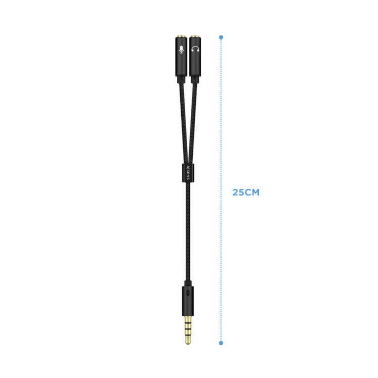 AISENS Cable Adaptador Audio Jack 3.5 4pines/M-2xjack 3.5 3pines/H. Negro. 25cm
