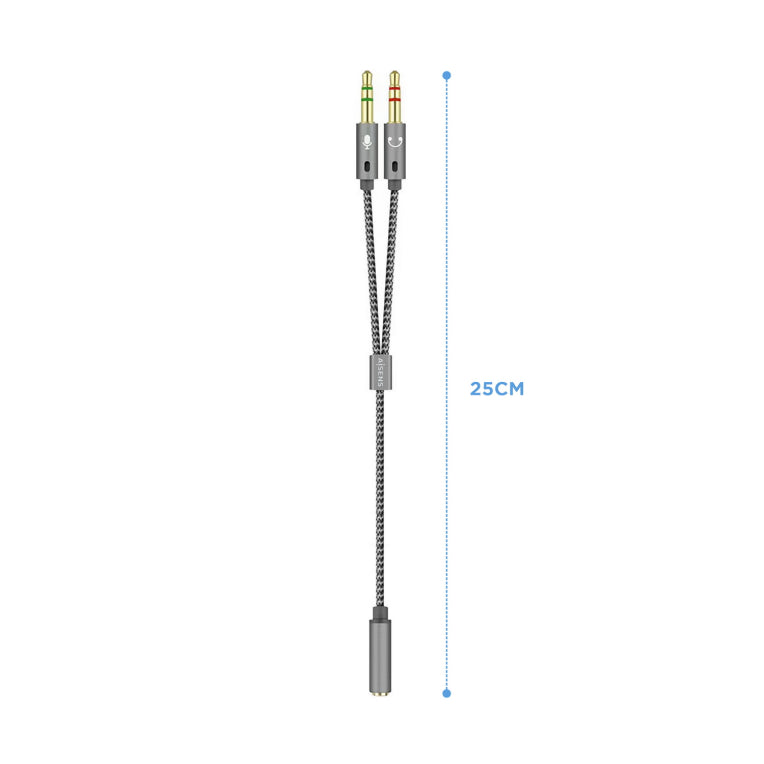 AISENS Cable Adaptador Audio Jack 3.5 4pines/H-2xjack 3.5 3pines/M. Gris. 25cm