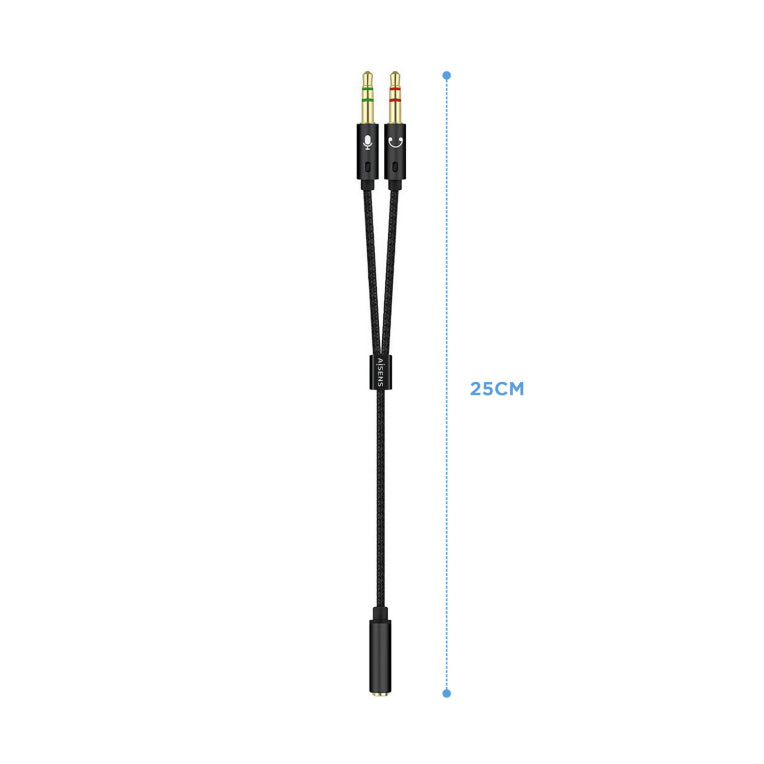 AISENS Cable Adaptador Audio Jack 3.5 4pines/H-2xjack 3.5 3pines/M. Negro. 25cm