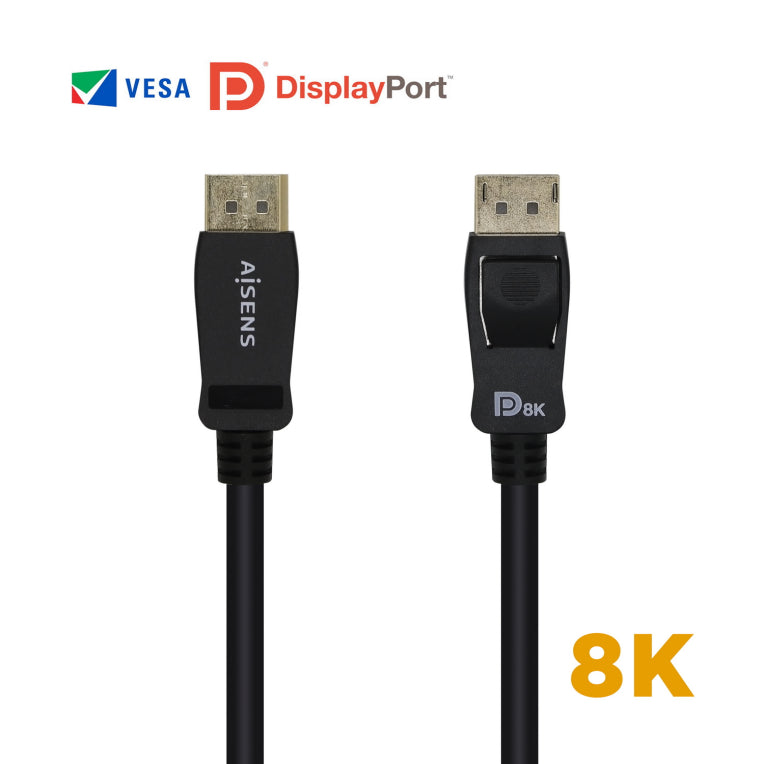 AISENS Cable Displayport Certificado V1.4 8k@60hz. DP/M-DP/M. Negro. 2.0m