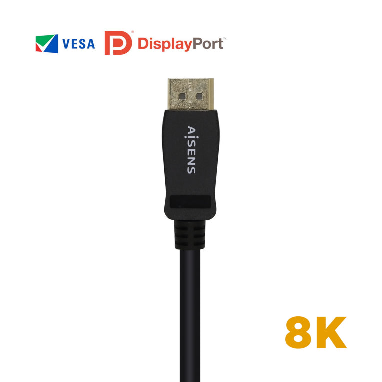 AISENS Cable Displayport Certificado V1.4 8k@60hz. DP/M-DP/M. Negro. 2.0m