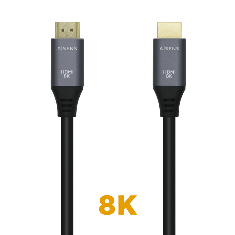 AISENS Cable HDMI V2.1 Ultra Alta Velocidad / HEC 8k@60Hz 48Gbps. A/M-A/M. Gris/Negro. 2.0m