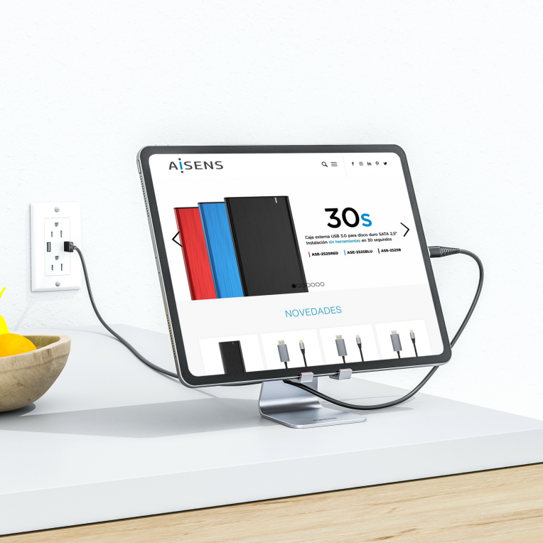 AISENS Soporte De Sobremesa Tamaño M Ajustable (1 Pivote) Para Movil / Tablet. Plata - detalle