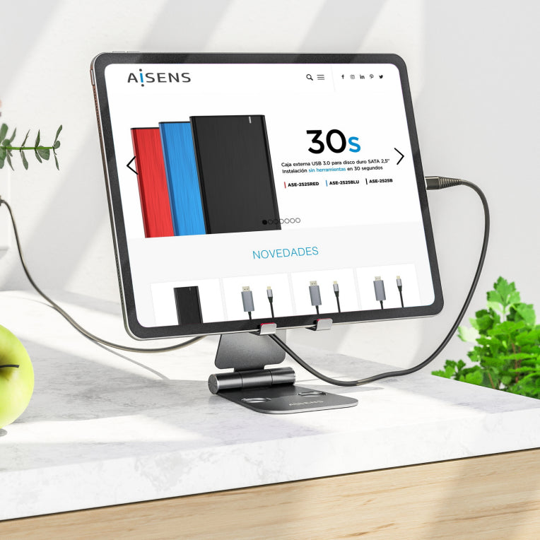 AISENS Soporte De Sobremesa Tamaño XL Ajustable (2 Pivotes) Para Movil / Tablet. Gris