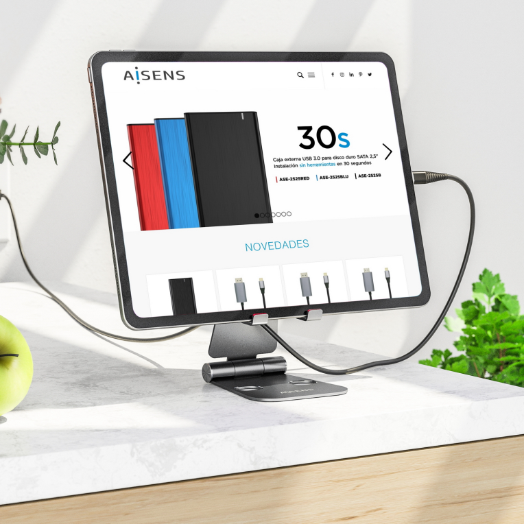 AISENS Soporte De Sobremesa Tamaño XL Ajustable (2 Pivotes) Para Movil / Tablet. Gris - detalle