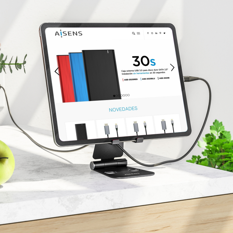 AISENS Soporte De Sobremesa Tamaño XL Ajustable (2 Pivotes) Para Movil / Tablet. Negro - detalle