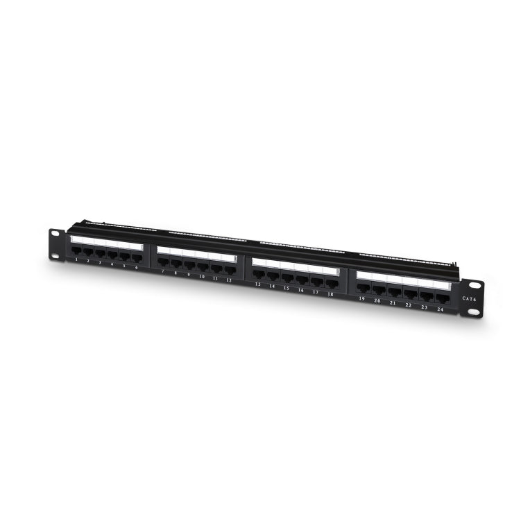 AISENS Panel De Parcheo De 24 Puertos RJ45 Cat.6 UTP. 19" 1U Dual IDC Con Gestion De Cables. Negro