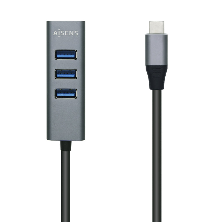 AISENS Hub USB 3.1 USB-C. USB-C/M - 4x Tipus A/H. Gris. 10 cm