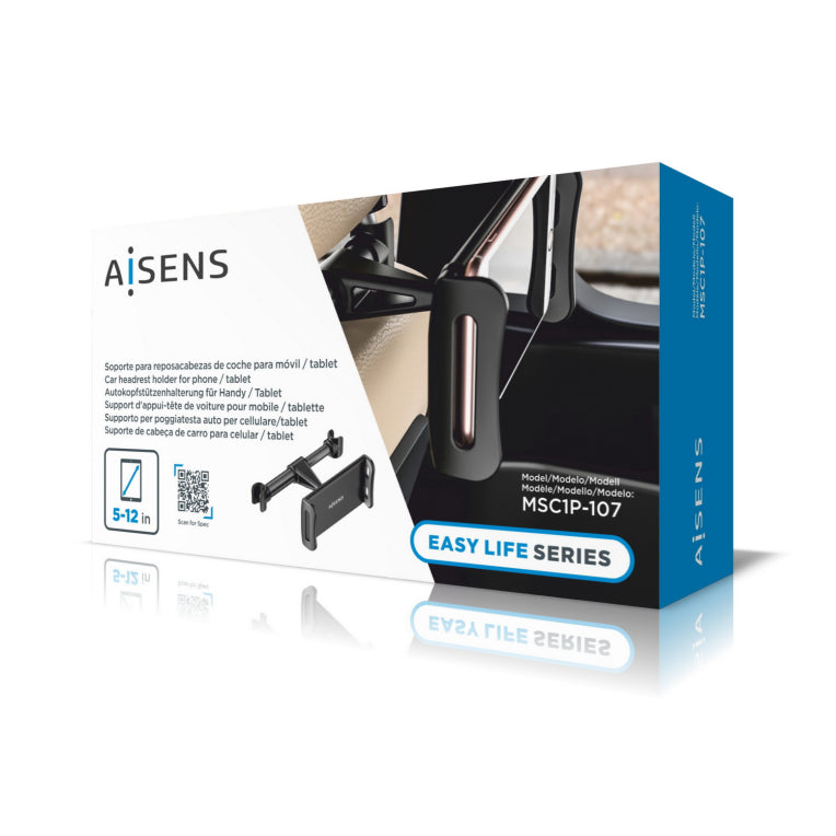 AISENS Soporte Coche Ajustable (1 Pivote) Para Reposacabezas Para Telefono / Tablet. Negro