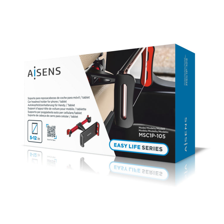 AISENS Soporte Coche Ajustable (1 Pivote) Para Reposacabezas Para Telefono / Tablet. Rojo