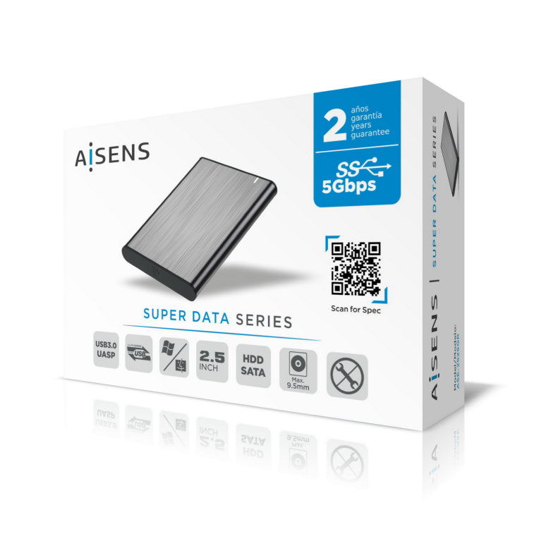 Caixa externa AISENS 2.5" ASE-2525GR 9.5mm SATA A USB 3.0 / USB 3.1 Gen1. Gris