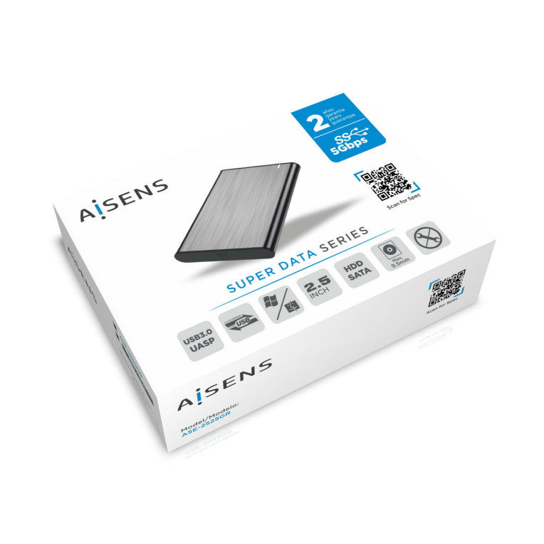 Caixa externa AISENS 2.5" ASE-2525GR 9.5mm SATA A USB 3.0 / USB 3.1 Gen1. Gris