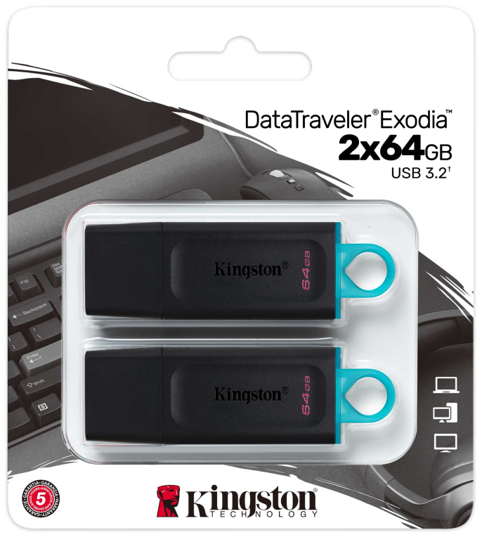 Kingston Technology DataTraveler Exodia unidad flash USB 64 GB USB tipo A 3.2 Gen 1 (3.1 Gen 1) Negro. Turquesa - detalle