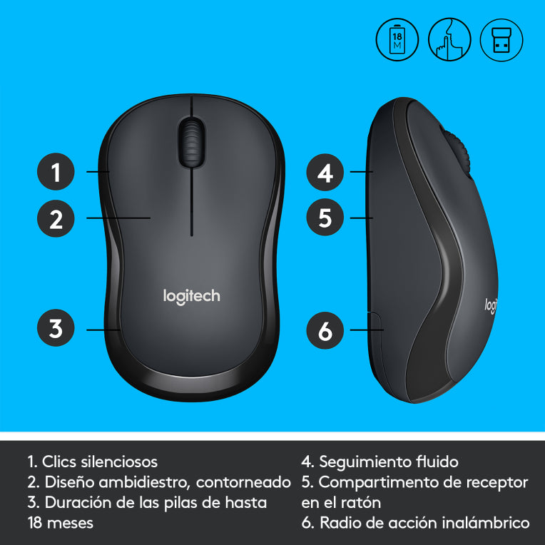 Logitech M220 Silent ratón Oficina Ambidextro RF inalámbrico Óptico 1000 DPI