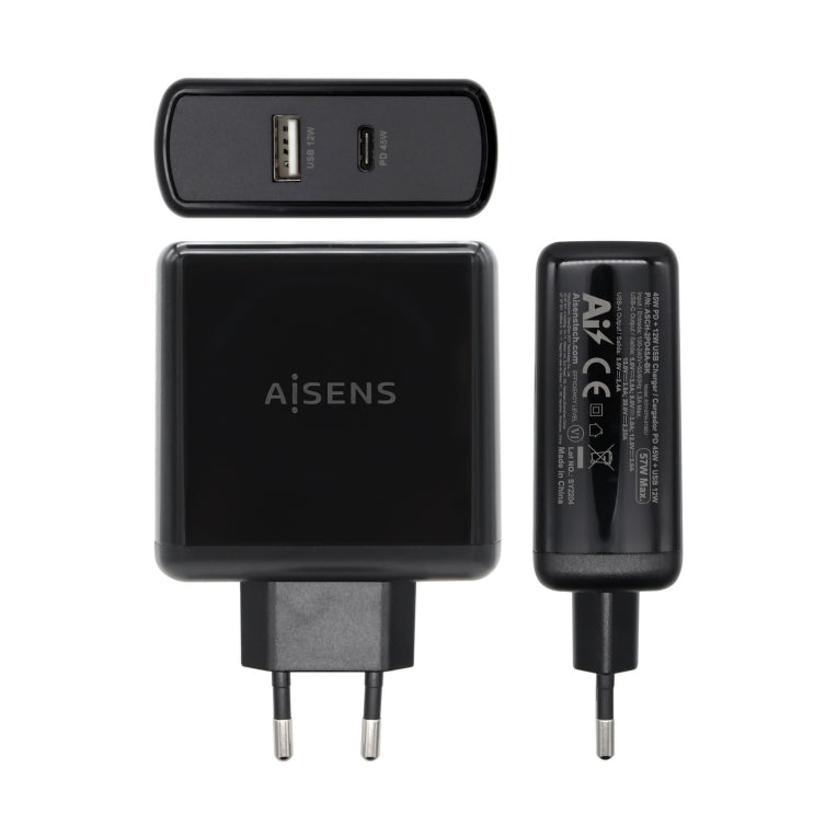 AISENS ASCH-2PD45A-BK cargador de dispositivo móvil GPS. Mando para videojuegos. MP3. MP4. Teléfono móvil. Portátil. Smartphone. Tableta Negro Corriente alterna Carga rápida Interior