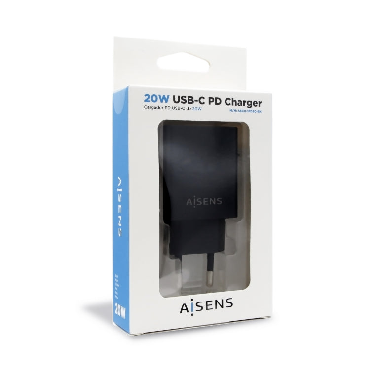 AISENS Cargador USB-C PD 3.0 1 Puerto 1x USB-C 20 W. Negro