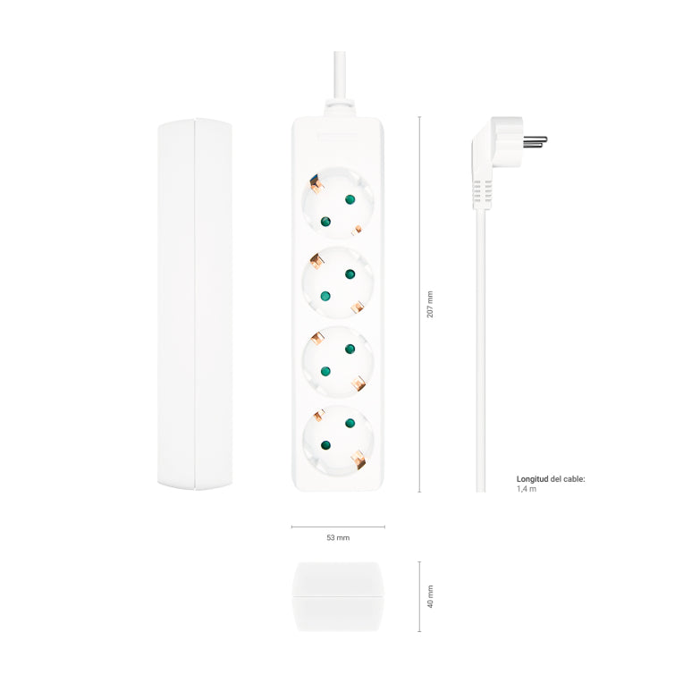 AISENS Base Multiple 4 Tomas Sin Interruptor Con Cable 3x1.5mm2. Blanco. 1.4m