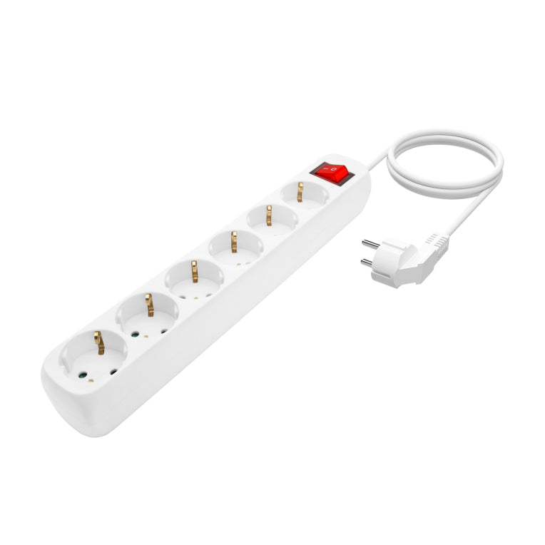 AISENS Base Multiple 6 Tomas Con Interruptor Con Cable 3x1.5mm2. Blanco. 1.4m