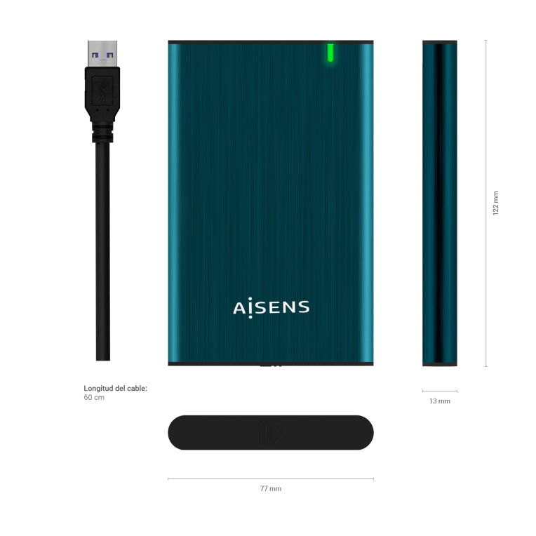 Caixa externa AISENS 2.5" ASE-2525PB 9.5 mm SATA A USB 3.0/USB 3.1 Gen1. Azul Pacífico