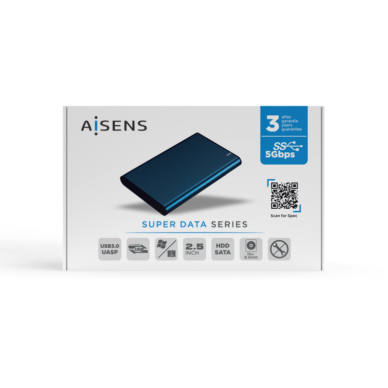 Caixa externa AISENS 2.5" ASE-2525PB 9.5 mm SATA A USB 3.0/USB 3.1 Gen1. Azul Pacífico