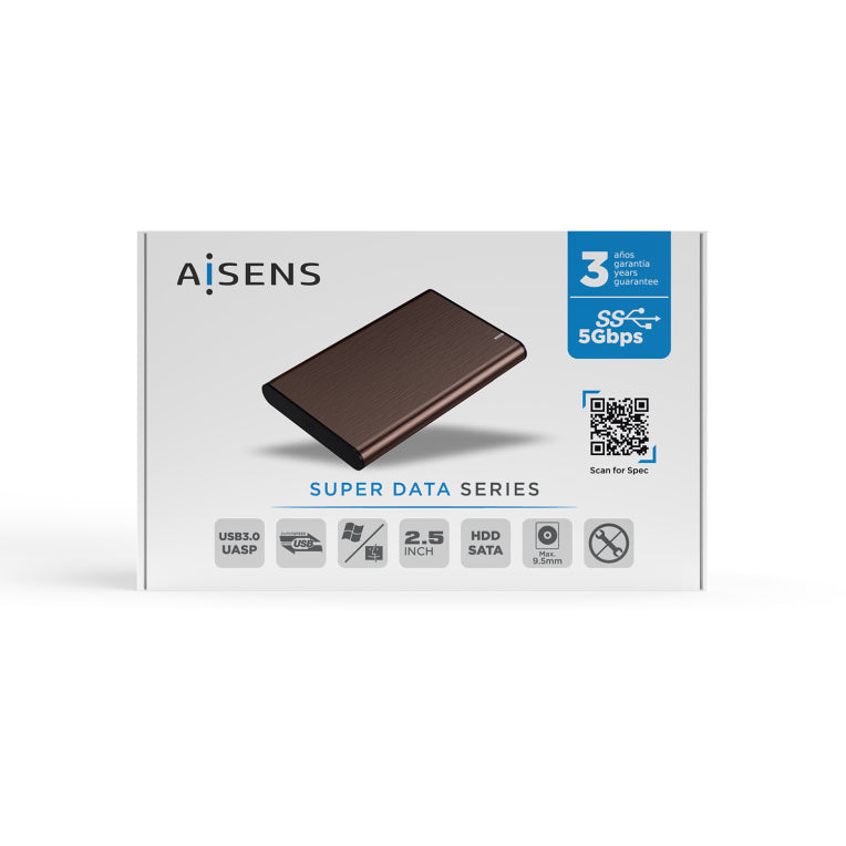 Caixa externa AISENS 2.5" ASE-2525BWN 9.5 mm SATA A USB 3.0/USB 3.1 Gen1. Marrón