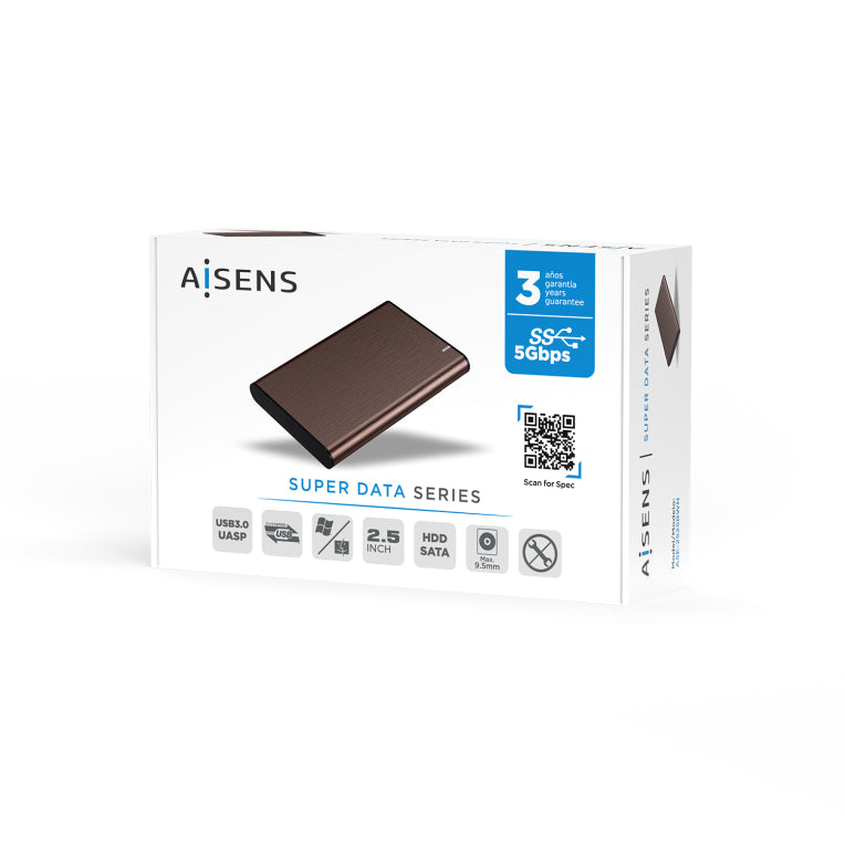 Caixa externa AISENS 2.5" ASE-2525BWN 9.5 mm SATA A USB 3.0/USB 3.1 Gen1. Marrón