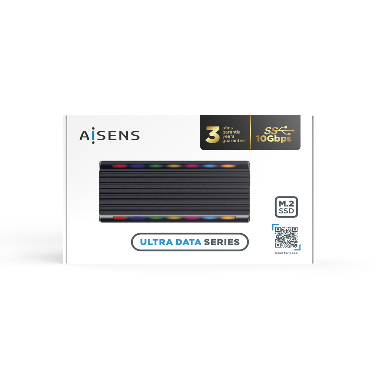 AISENS Caja Externa M.2 RGB Gaming ASM2-RGB012B SATA/NVMe A USB3.1 Gen2. Negra - detalle