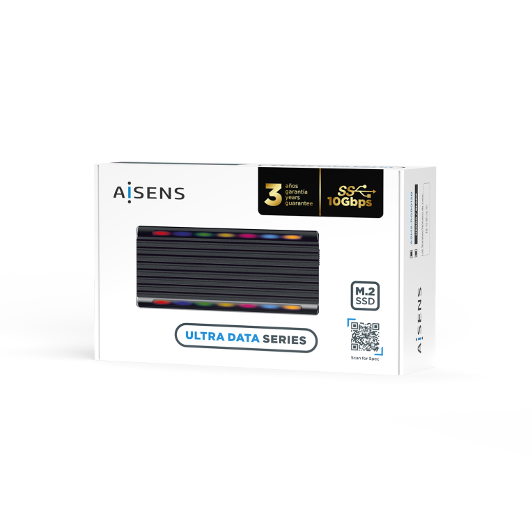 AISENS Caja Externa M.2 RGB Gaming ASM2-RGB012B SATA/NVMe A USB3.1 Gen2. Negra - detalle