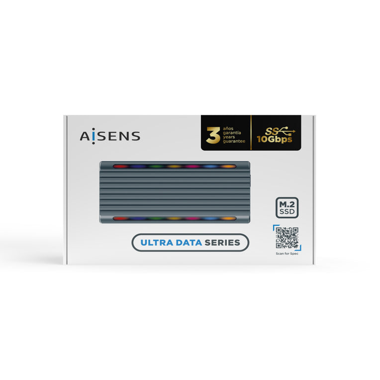 Caixa externa para xogos AISENS M.2 RGB ASM2-RGB011GR SATA/NVMe a USB3.1 Gen2. Gris