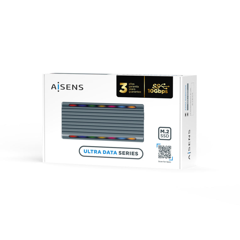Caixa externa para xogos AISENS M.2 RGB ASM2-RGB011GR SATA/NVMe a USB3.1 Gen2. Gris