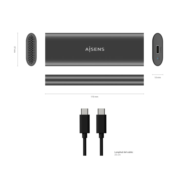 Carcasa para disco duro externo AISENS ASM2-015GR, carcasa para unidade de estado sólido (SSD) M.2, gris