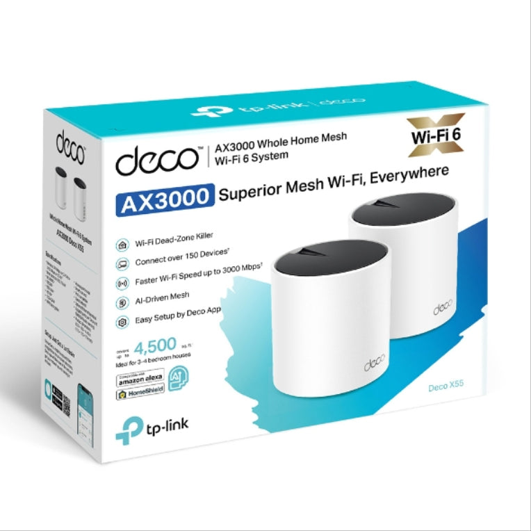 TP-Link DECO X55 (2-Pack) Doble banda (2.4 GHz / 5 GHz) Wi-Fi 6 (802.11ax) Blanco 3 Interno