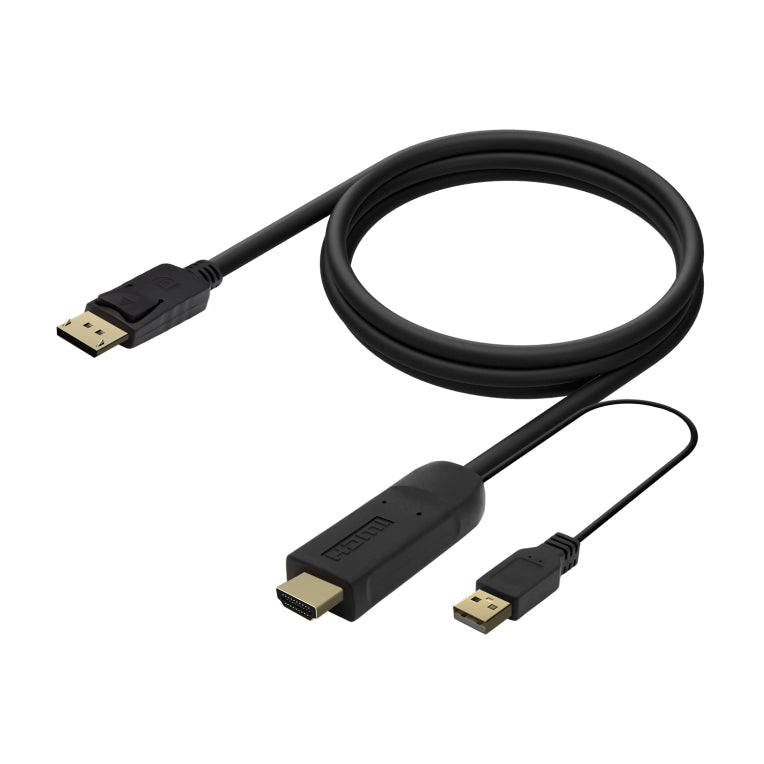 AISENS Cable Conversor Actiu HDMI 2.0 + USB Alim. a DISPLAYPORT V1.2. HDMI/M-USB/M-DP/M. Negre. 1.8M