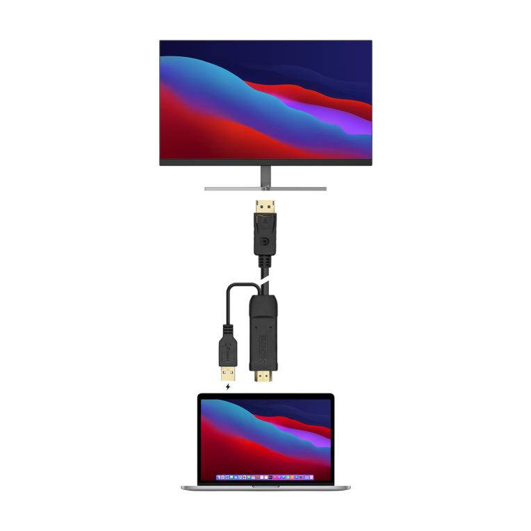 AISENS Cable Conversor Actiu HDMI 2.0 + USB Alim. a DISPLAYPORT V1.2. HDMI/M-USB/M-DP/M. Negre. 1.8M