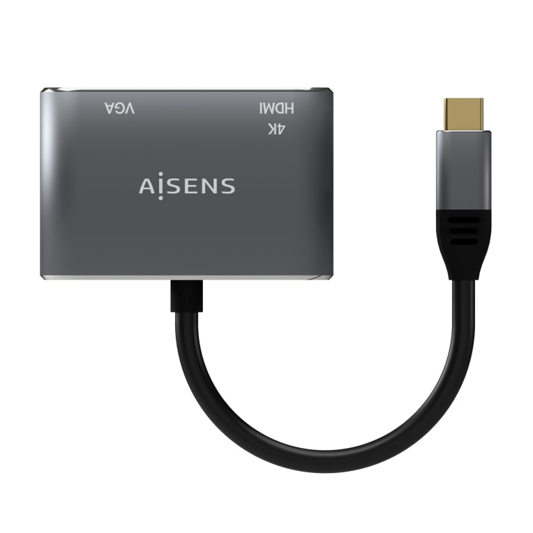 AISENS Conversor USB-C a VGA/HDMI 4K. USB-C/M-VGA/H-HDMI/H. Gris. 15CM