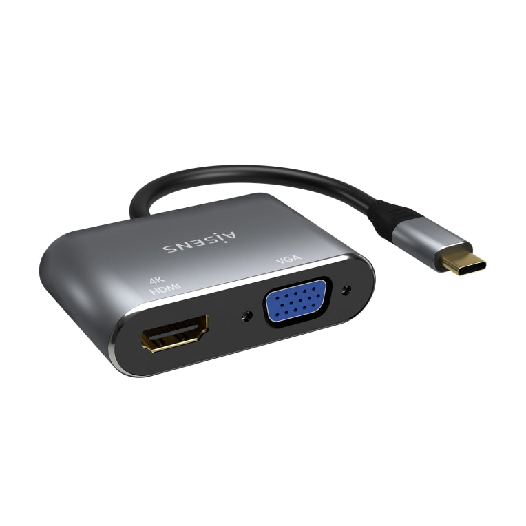AISENS Conversor USB-C a VGA/HDMI 4K. USB-C/M-VGA/H-HDMI/H. Gris. 15CM