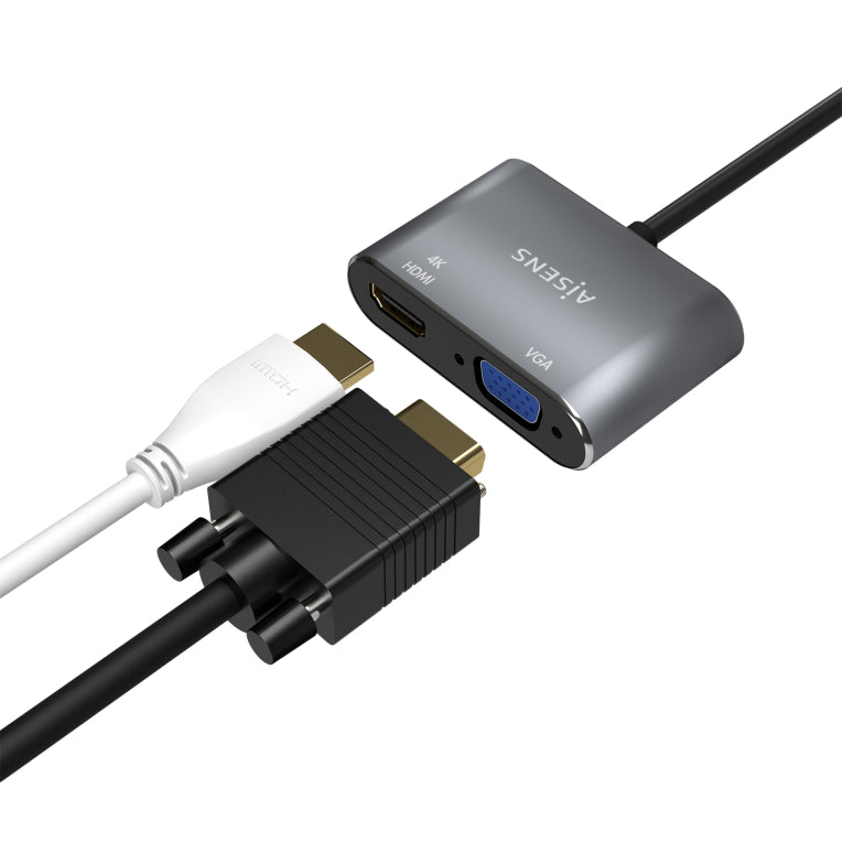AISENS Conversor USB-C a VGA/HDMI 4K. USB-C/M-VGA/H-HDMI/H. Gris. 15CM