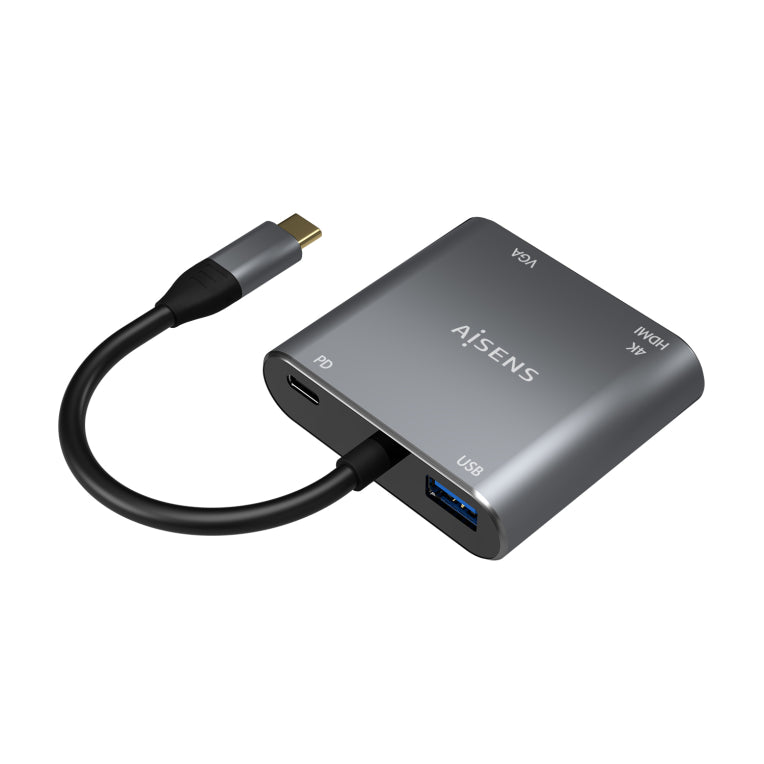 AISENS Conversor USB-C a VGA/HDMI 4K/USB3.0/USB-C PD. USB-C/M-VGA/H-HDMI/H-USB-A/H-USB-C/H. Gris. 15CM
