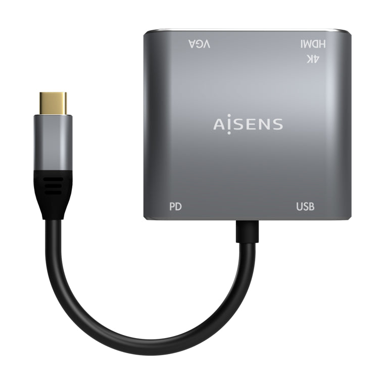 AISENS Conversor USB-C a VGA/HDMI 4K/USB3.0/USB-C PD. USB-C/M-VGA/H-HDMI/H-USB-A/H-USB-C/H. Gris. 15CM