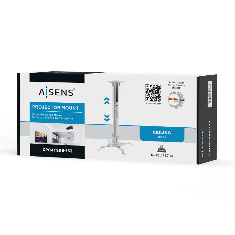 AISENS Soporte Universal Giratorio. Inclinable y Extensible de Techo para Proyector 13.5Kg. Blanco