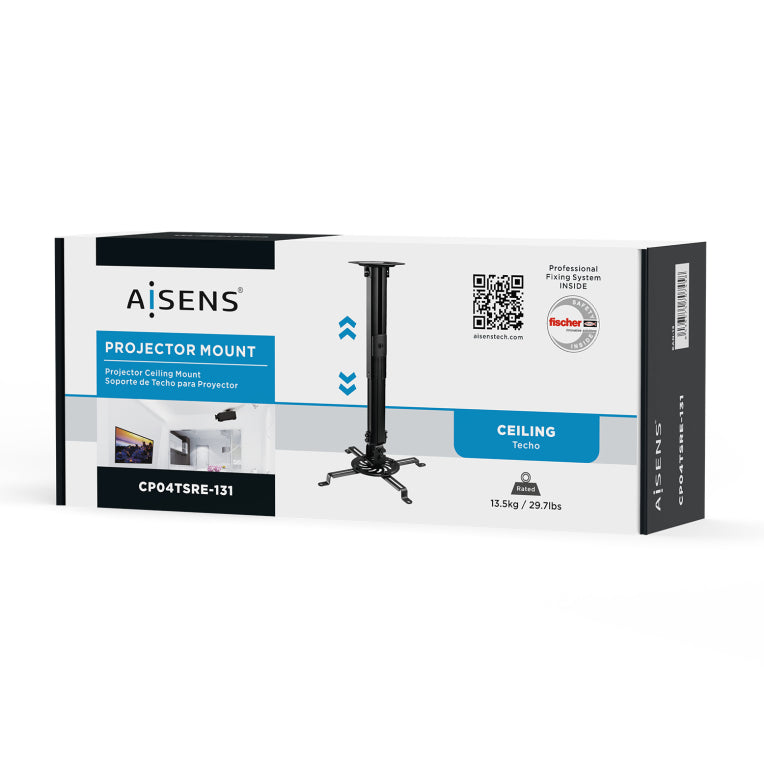 AISENS Soporte Universal Giratorio. Inclinable y Extensible de Techo para Proyector 13.5Kg. Negro