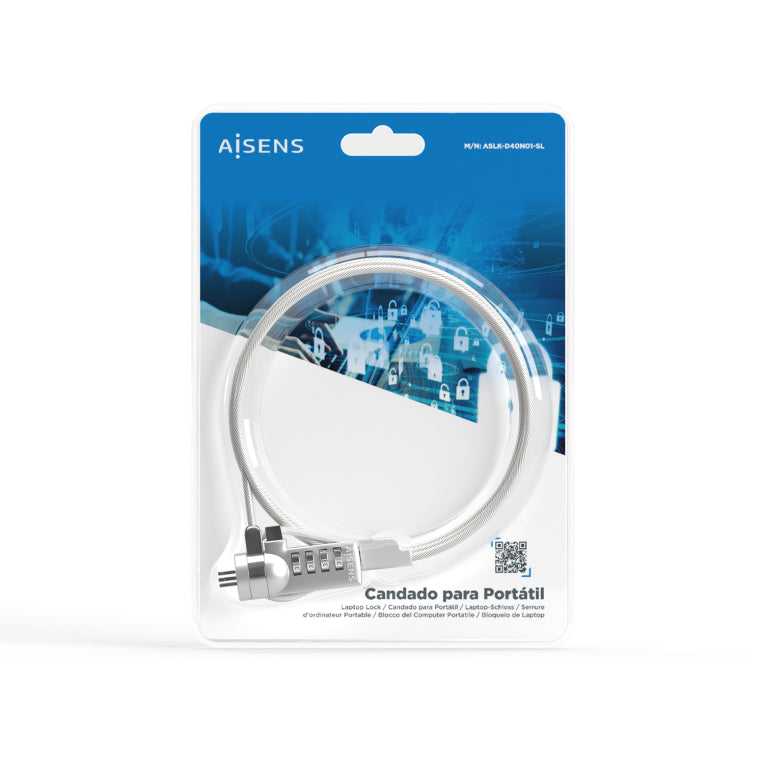 AISENS Cable de Seguridad con Cerradura de Combinacion para Ordenador. Monitor. Portatil 1.5M