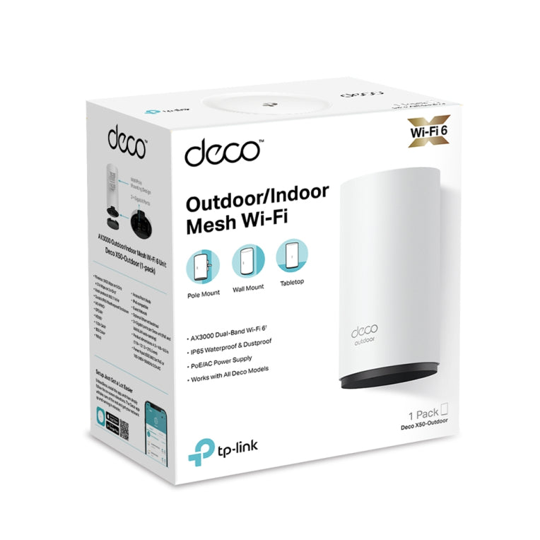 TP-Link Deco X50-Outdoor Doble banda (2.4 GHz / 5 GHz) Wi-Fi 6 (802.11ax) Blanco 1 Interno