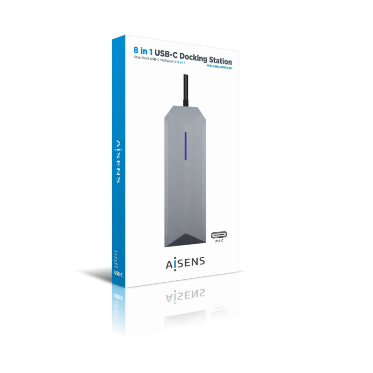 AISENS USB-C dock 8 en 1. USB-C a 1xHDMI. 1xRJ45. 3xUSB. 1xPD. 1xSD. 1xMicroSD. Gris. 15 cm