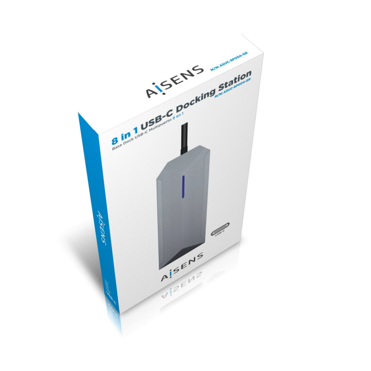 AISENS USB-C dock 8 en 1. USB-C a 1xHDMI. 1xRJ45. 3xUSB. 1xPD. 1xSD. 1xMicroSD. Gris. 15 cm