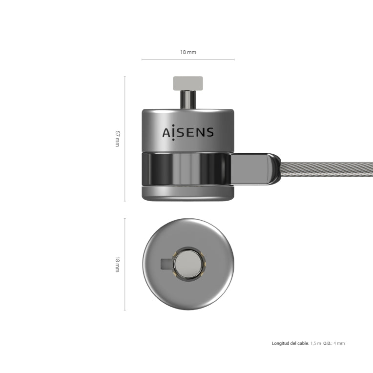 AISENS Cable de Seguridad con Cerradura de Llave para Ordenador. Monitor. Portatil 1.5 m