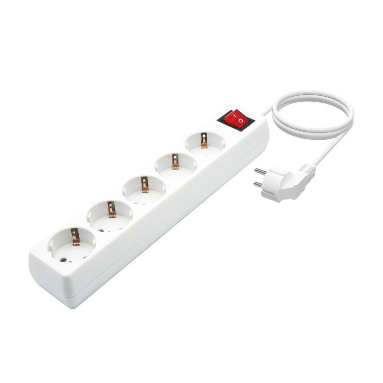 AISENS Base Multiple 5 Tomas con Interruptor con Cable 3×1.5mm2. Blanco. 1.4 m