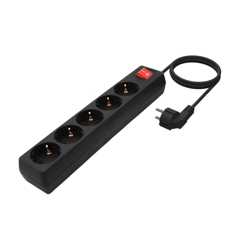 AISENS Base Multiple 5 Tomas con Interruptor con Cable 3×1.5mm2. Negro. 1.4 m